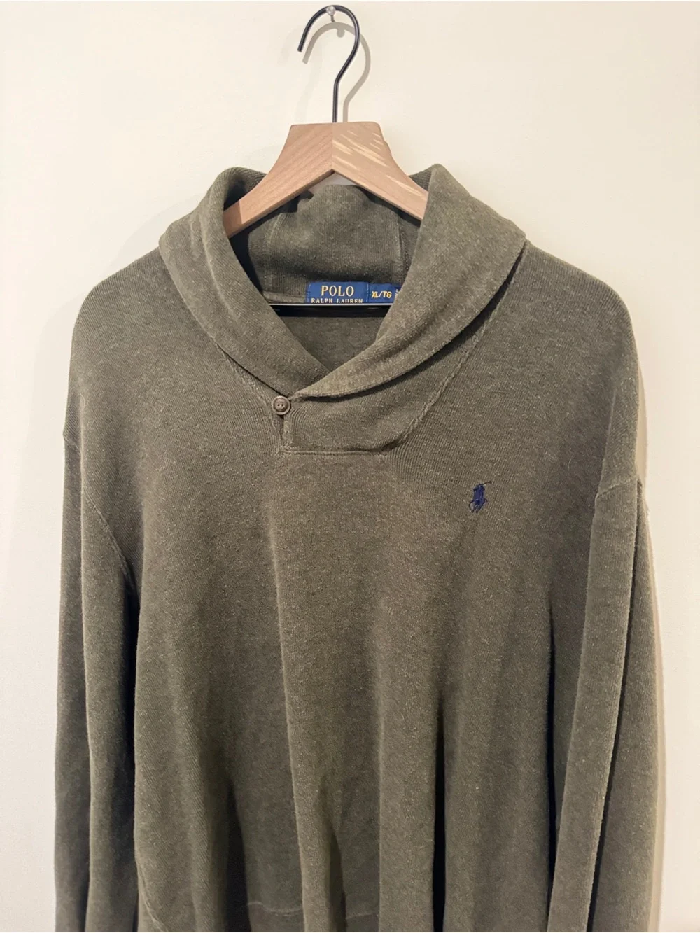 Polo Ralph Lauren Green Cotton Shawl Collar Mens Sweater - Picture 2 of 6